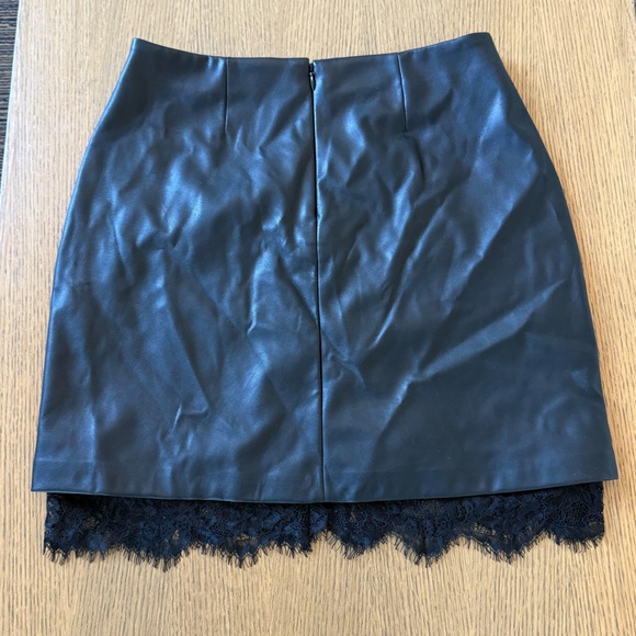 BCBG Black Faux Leather Skirt with Lace Trim - Picture 3 of 7